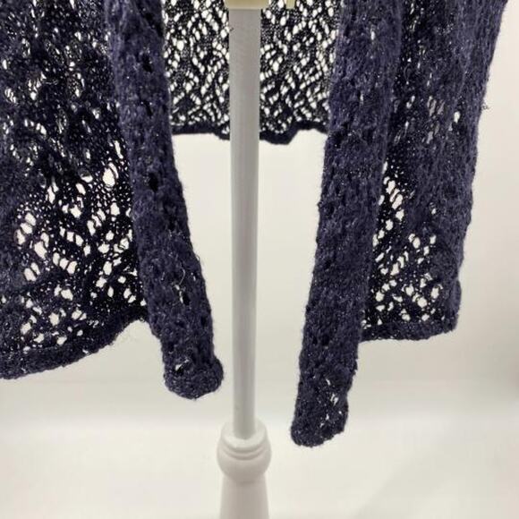 Eileen Fisher Open Knit Cardigan Med Linen Blend Metallic Coastal Cottage Style - Picture 7 of 14